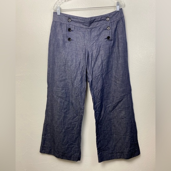 Express Design Studios Linen Blend Blue Wide Leg Trouser Summer Pants 10 Short - Picture 1 of 15